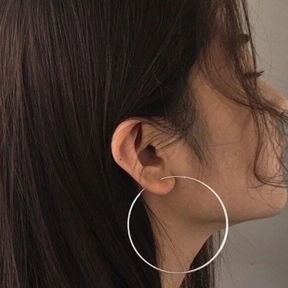 Elegant 50mm Sterling Silver-Plated Hoop Earrings - Picture 4 of 12